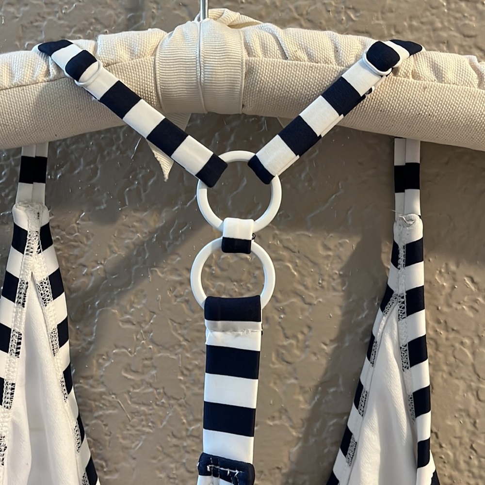 Kona Sol Swim Suit Bathing Suit High Coverage One Piece Navy Blue Stripes - Picture 3 of 8